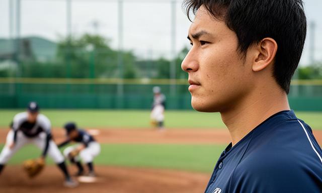 松阪の野球場で練習する大学野球選手の横顔