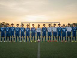 殿町中学校サッカー部が試合後にグラウンドで整列する様子